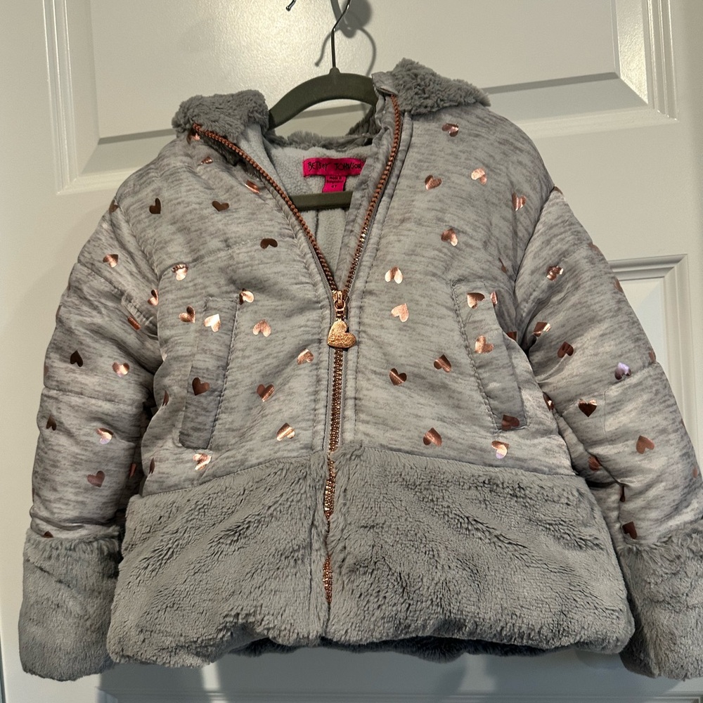 Betsey Johnson Girls 4T Heart Print Puffer Jacket - EUC